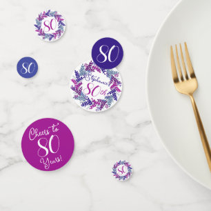 Elegant Pink Purple Wreath 80th Birthday Confetti
