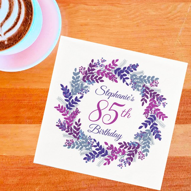 Elegant Pink Purple Wreath 85th Birthday Napkin (Creator Uploaded)