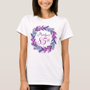 Elegant Pink Purple Wreath Monogram 85th Birthday T-Shirt