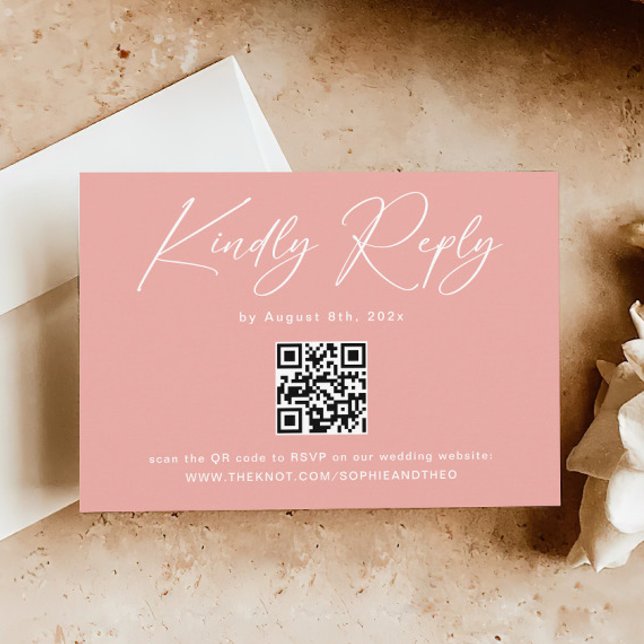 Elegant Pink QR Code Wedding RSVP Enclosure Card (Creator Uploaded)