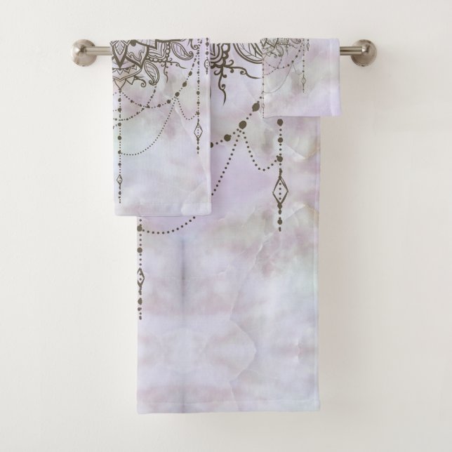 Elegant Pink Quartz Mandala Marble Bath Towel Set (Insitu)