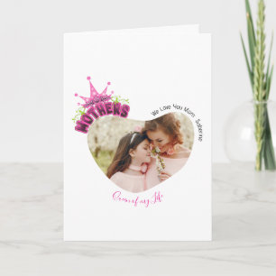 Elegant Pink Queen Crown Happy Mothers Day Photos Card