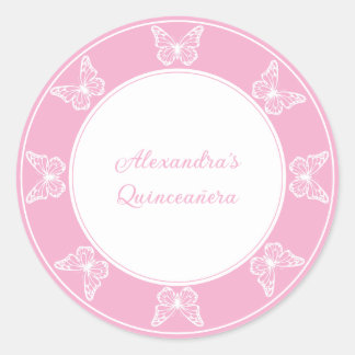 Elegant Pink Quinceañera - Butterfly Classy Classic Round Sticker