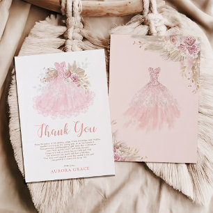 Elegant Pink Quinceañera Dress Mis Quince Thank You Card