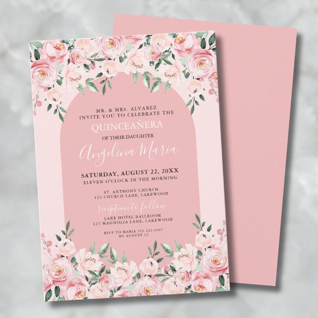 Elegant Pink Quinceanera Invitation (Elegant Pink Quinceanera Invitation)