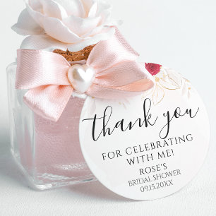 Elegant Pink & Red Floral Bridal Shower Thank You Classic Round Sticker