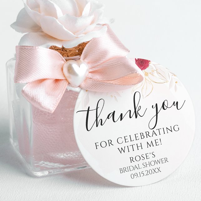 Elegant Pink & Red Floral Bridal Shower Thank You Classic Round Sticker (Creator Uploaded)