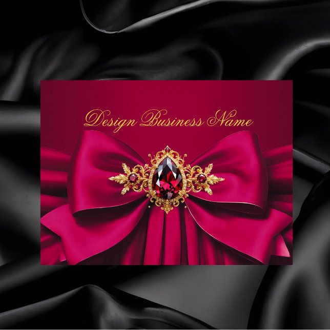 Elegant Pink Red Gold Jewel Bow Drape Business Card (Creator Uploaded)