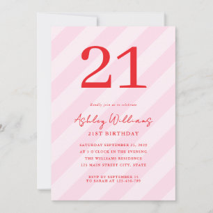Elegant Pink Red Modern 21st Birthday Invitation