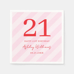 Elegant Pink Red Modern 21st Birthday Napkin
