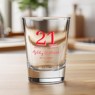 Elegant Pink Red Modern 21st Birthday Shot Glass