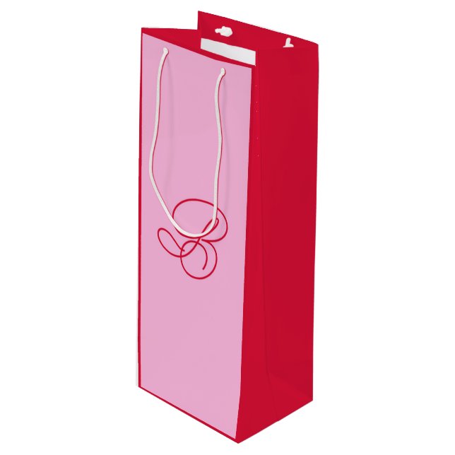 Elegant Pink & Red Monogram Script Name  Wine Gift Bag (Front Angled)