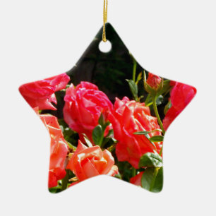 Elegant pink red orange floral roses ceramic ornament