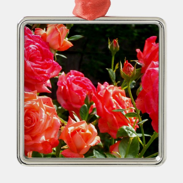 Elegant pink red orange floral roses metal tree decoration (Front)