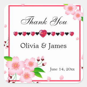 Elegant Pink Red Peony Flower Wedding Square Sticker