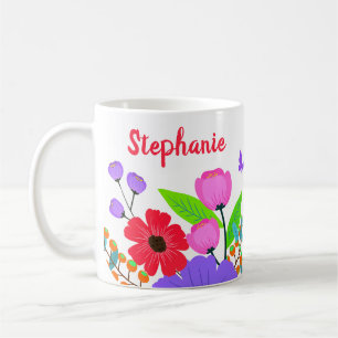 Elegant Pink Red Purple Flowers And Butterfly Coffee Mug