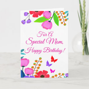 Elegant Pink Red Purple Flowers And Butterfly Mum Card