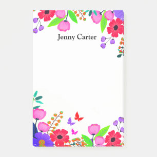 Elegant Pink Red Purple Flowers And Butterfly Post-it Notes