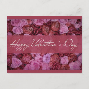 Elegant Pink Red Rose Floral Happy Valentines Day Postcard
