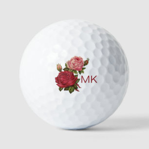 Elegant Pink Red Roses Monogrammed Ladies Golf Balls