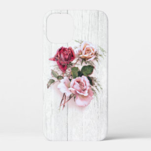 Elegant Pink & Red Roses on Whitewashed Wood iPhone 12 Mini Case