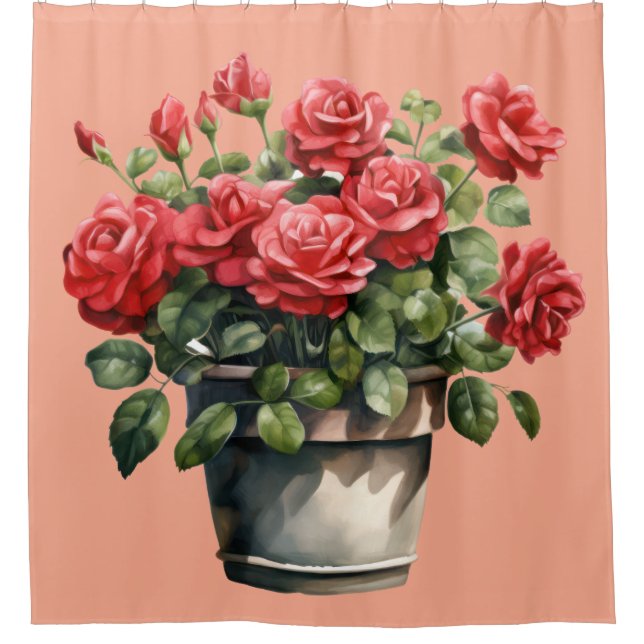 Elegant Pink Red Roses Shower Curtain (Front)