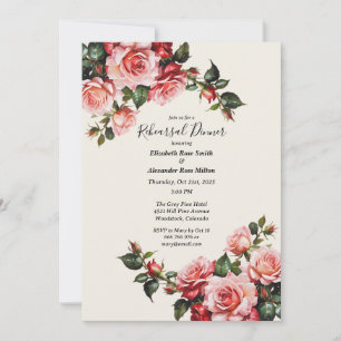 Elegant pink red roses wedding Rehearsal Dinner Invitation