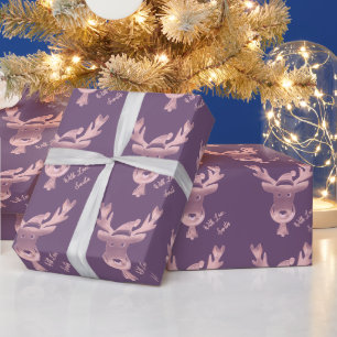 Elegant Pink Reindeer Pattern Cute Christmas  Wrapping Paper