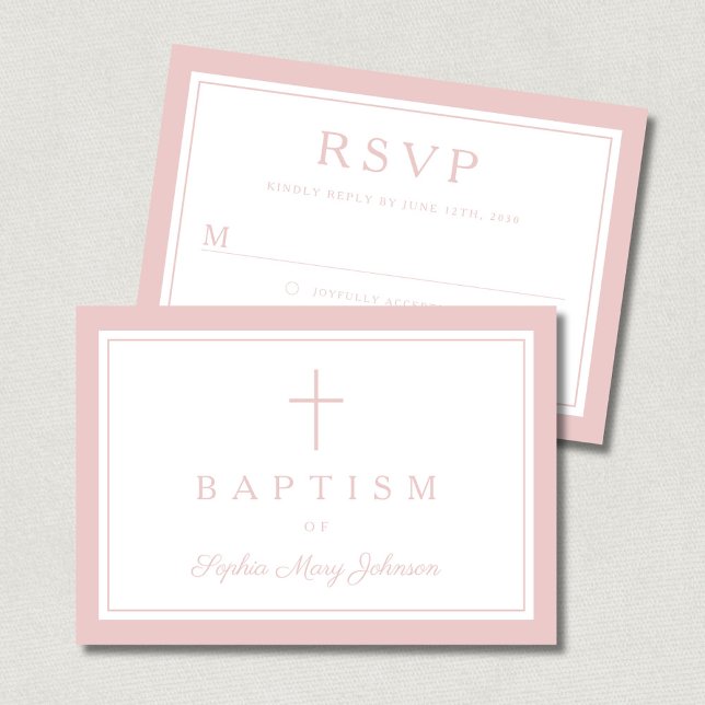 Elegant Pink Religious Cross Girl Baptism  RSVP Card (Elegant Pink Religious Cross Girl Baptism RSVP Card)