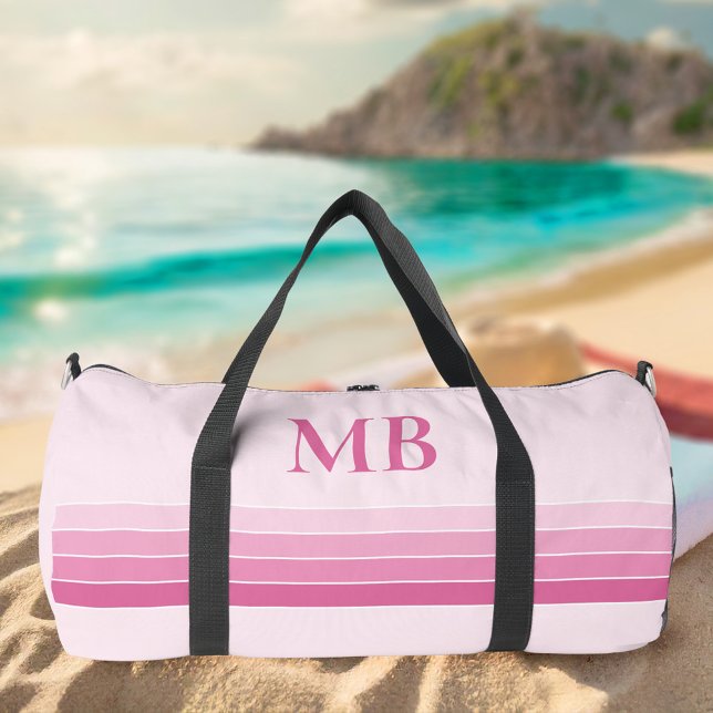 Elegant Pink Retro Stripes Monogram Duffle Bag (Creator Uploaded)