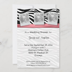 Elegant Pink Ribbon And Zebra Stripes Photo Invitation
