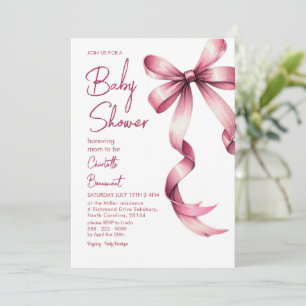 Elegant Pink Ribbon Baby Shower Invitation