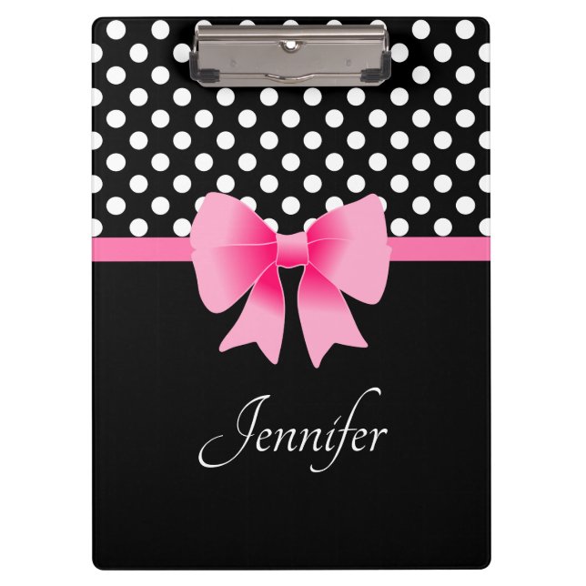 Elegant Pink Ribbon Black And White Clipboard (Front)
