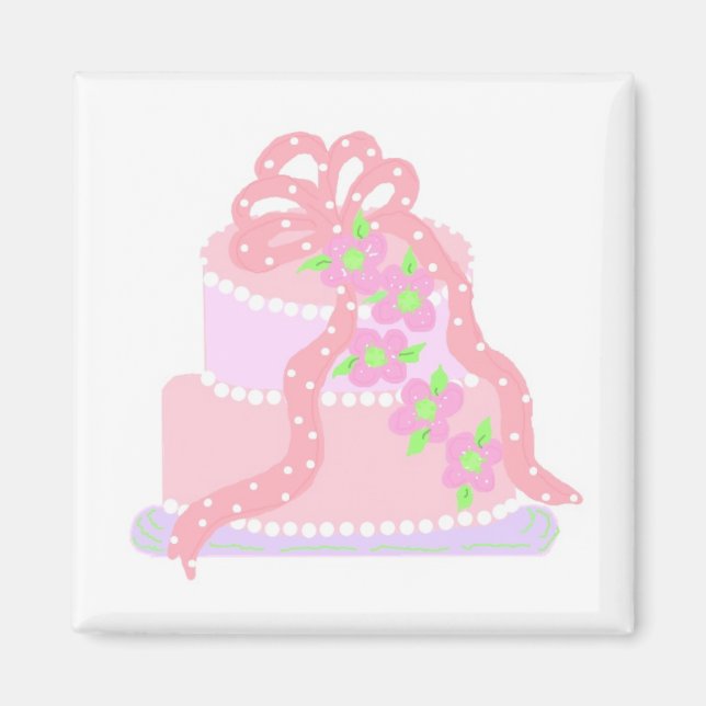 Elegant Pink Ribbon Cake Magnet (Front)