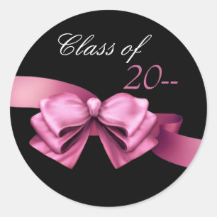 Elegant Pink Ribbon Graduation Stickers