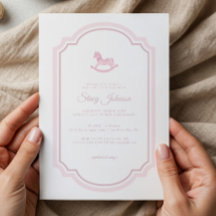 Elegant Pink Rocking Horse Baby Shower Invite