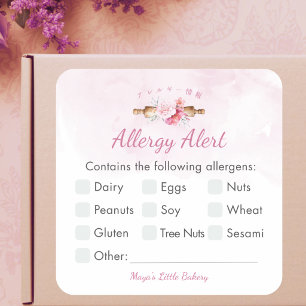 Elegant Pink Rolling Pin Allergy Alert Square Sticker