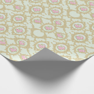 Elegant Pink Rose and Gold Baroque Frame  Wrapping Paper