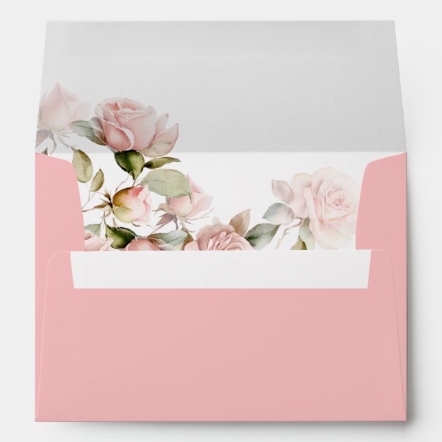 Elegant Pink Rose and Greenery Leaves Envelope (Back (Bottom))
