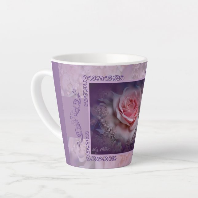 Elegant Pink Rose And Lace Latte Mug (Left Angle)
