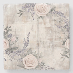 Elegant Pink Rose and Lavender Stone Coaster
