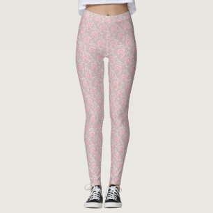 Elegant Pink Rose and Leaf All Over Print Leggings