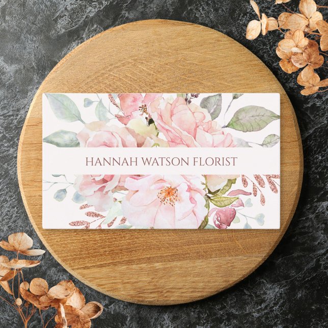 Elegant Pink Rose and Peony Floral Bouquet  Business Card (Close up)