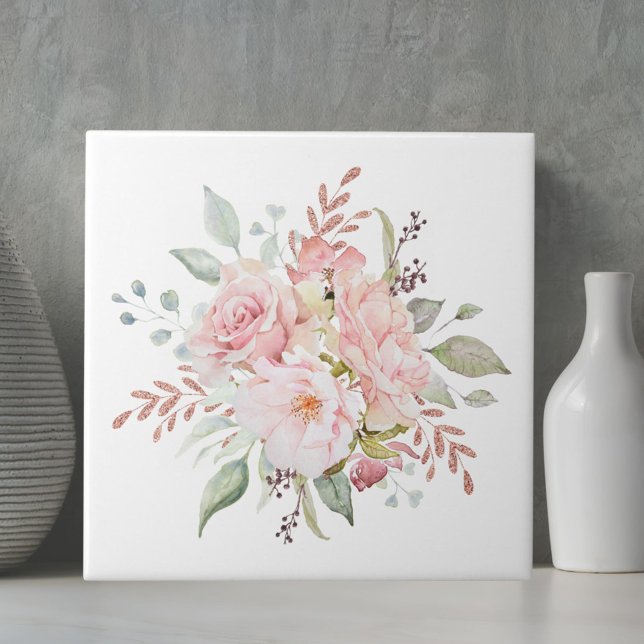 Elegant Pink Rose and Peony Floral Bouquet  Ceramic Tile (In situ)