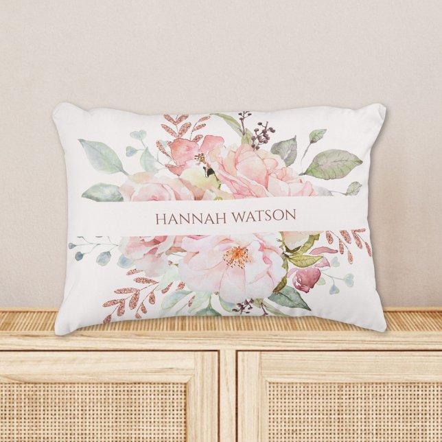 Elegant Pink Rose and Peony Floral Bouquet  Decorative Cushion (In situ)