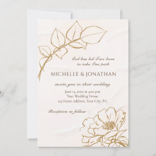 Elegant Pink Rose Art Floral Christian Wedding Invitation