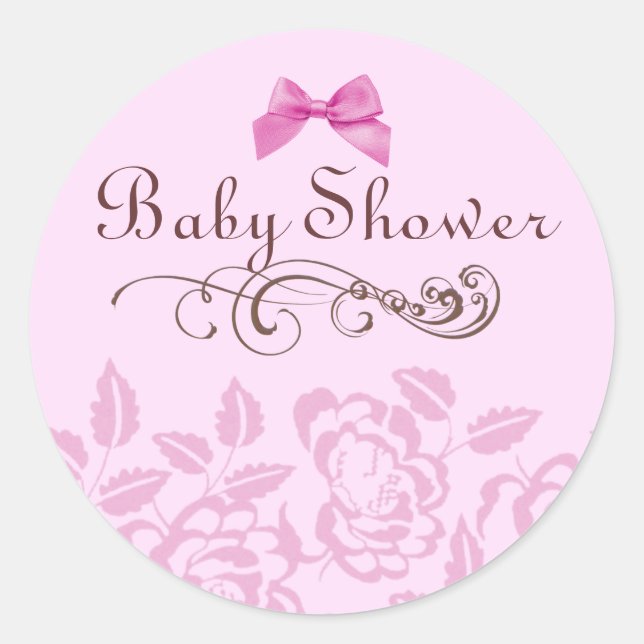 Elegant Pink Rose Baby Shower Envelope Sticker (Front)