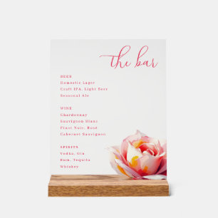 Elegant Pink Rose Bar Menu Acrylic Sign