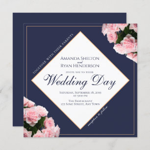 Elegant Pink Rose Bouquet Flowers Floral Wedding Invitation