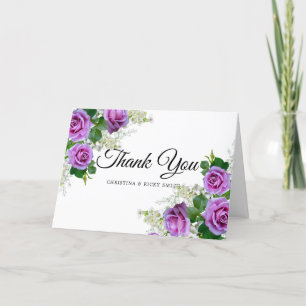 Elegant Pink Rose Bouquet Flowers Wedding Thank Th You Card